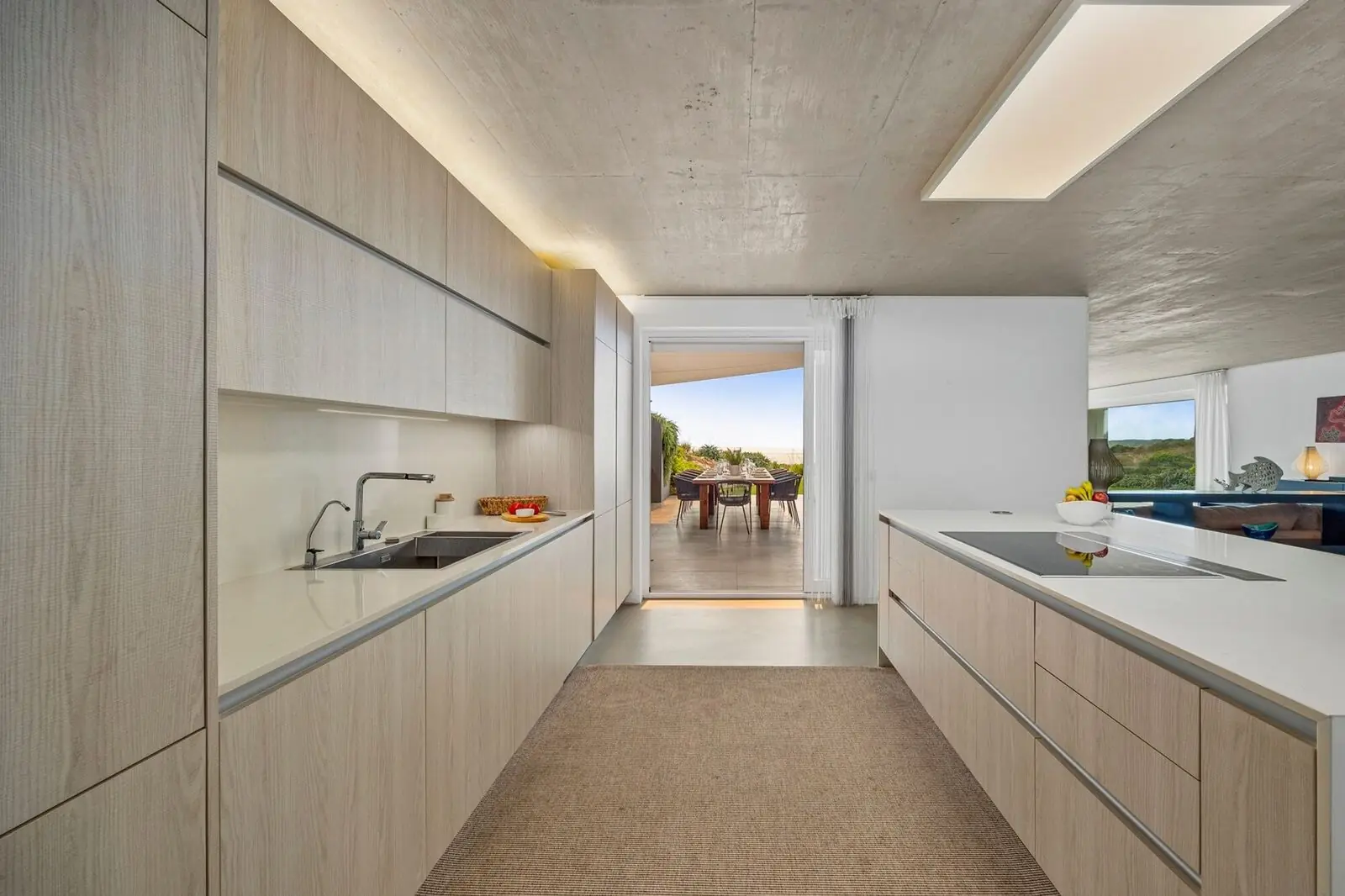 Open-plan kitchen with sea view